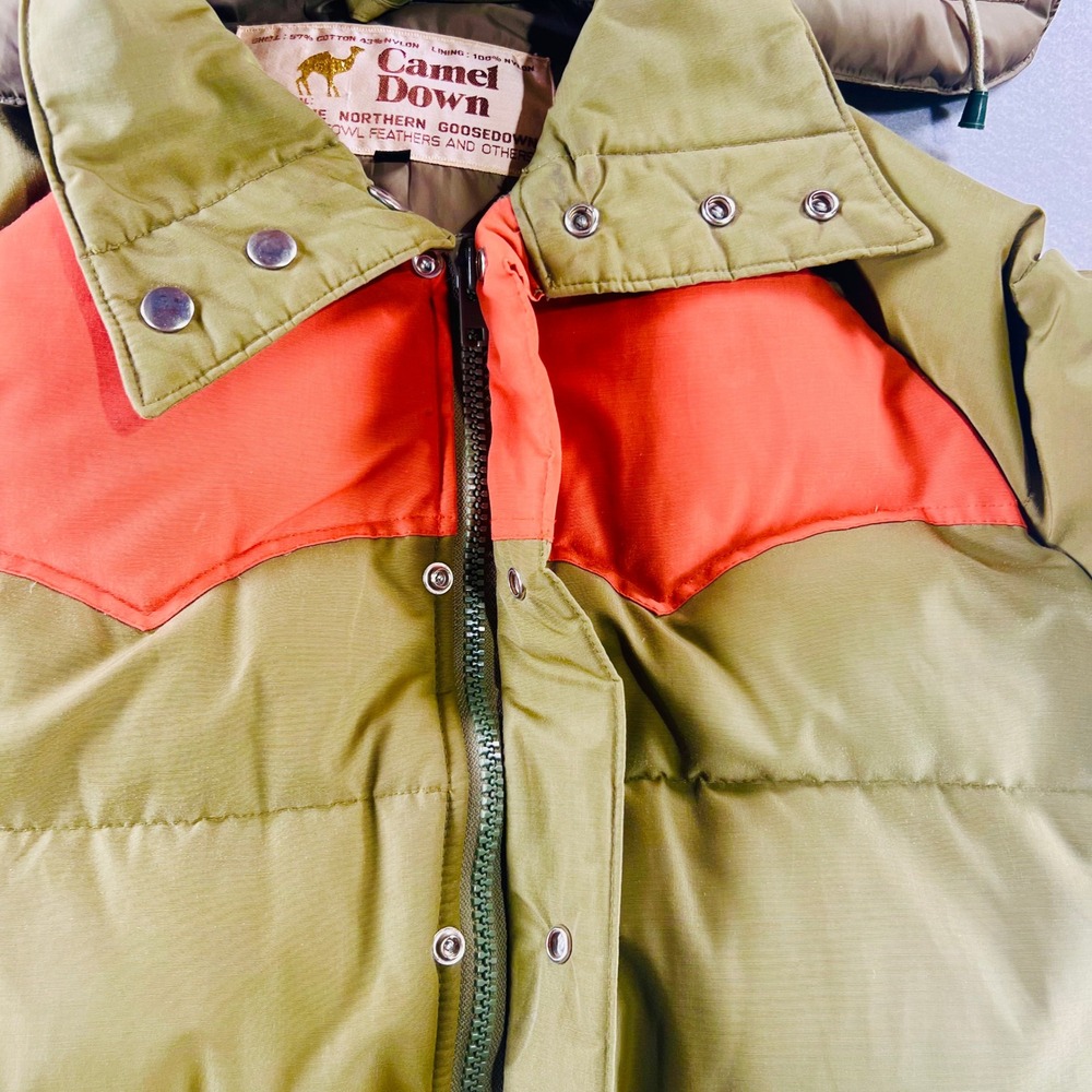 Camel Down Puffer Jacket Men L Green Orange Vintage Gorpcore - Picture 10 of 13